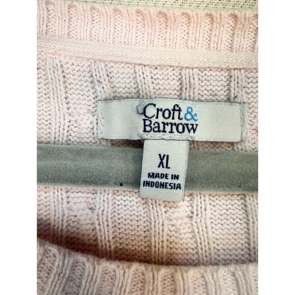 Croft & Barrow Womens Cable Knit Sweater XL Pink & Gray Striped - Picture 2 of 10